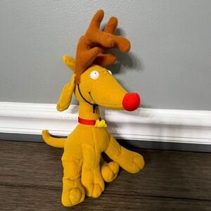Vintage 1997 Rugrats Spike Plush Cartoon Dog in Reindeer Antlers Stuffed Animal